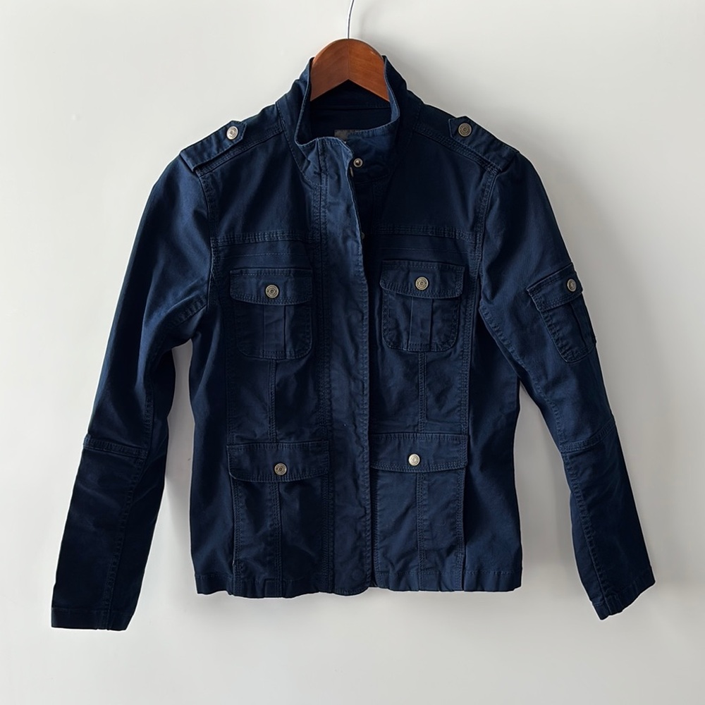 Navy Blue Utility Jacket with Button Accents